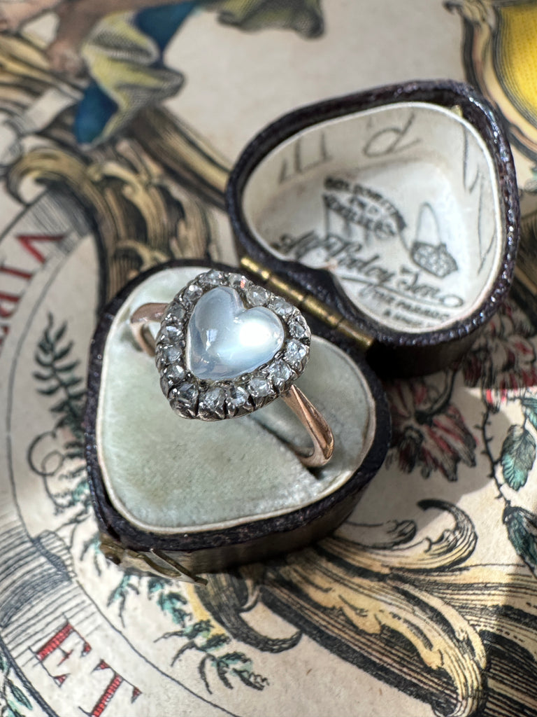 Victorian Early Edwardian Moonstone and Diamond Heart Ring– Park