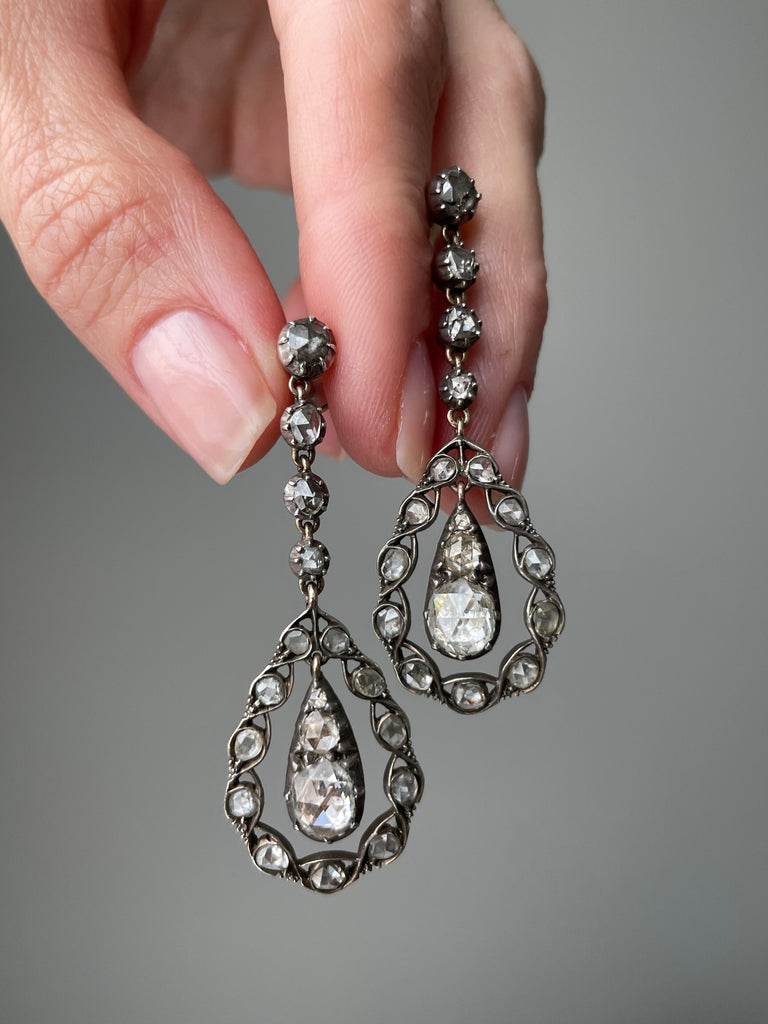 Victorian Rose Cut Diamond Enamel Dangle Day/Night Earrings 18 Karat Gold  Rare For Sale at 1stDibs