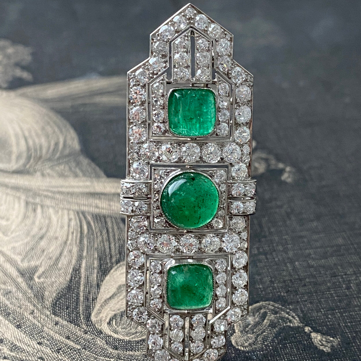 Boucheron Art Deco Platinum Emerald and Diamond Brooch Park Avenue Antiques