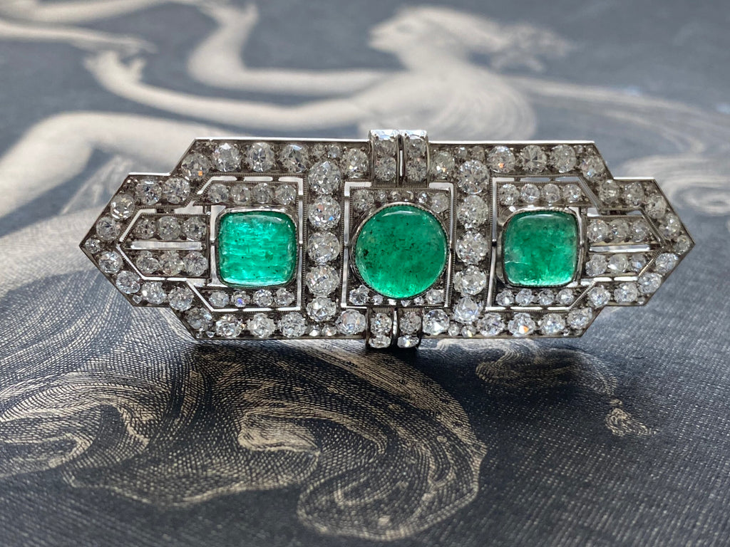 Boucheron Art Deco Platinum Emerald and Diamond Brooch