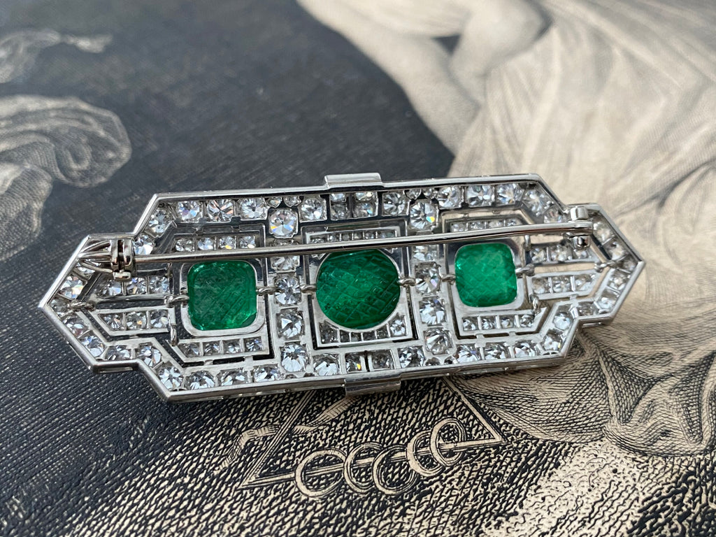 Boucheron Art Deco Platinum Emerald and Diamond Brooch